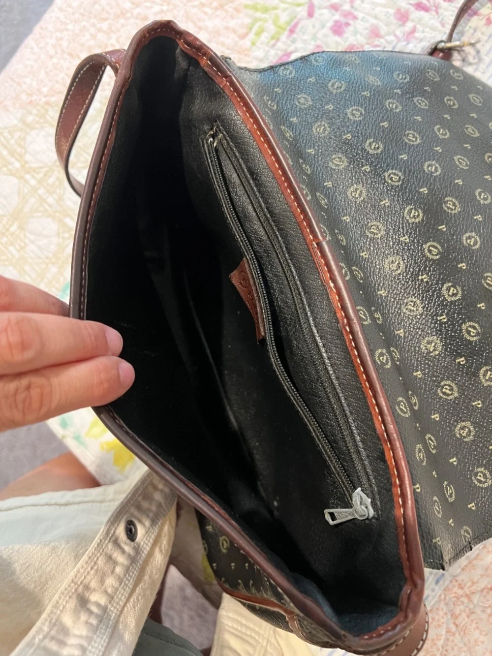 Vintage Pollini Made in Italy Monogram Leather Crossbody Bag